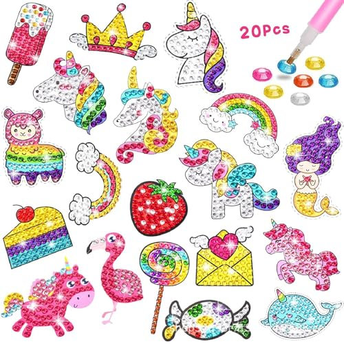 Acuiwer 20 STK Einhorn Diamond Painting Kinder DIY Diamant Aufkleber Kit Diamantmalerei für Kinder Geburtstags Geschenk für Jungen Mädchen (13-Unico-20Stk)