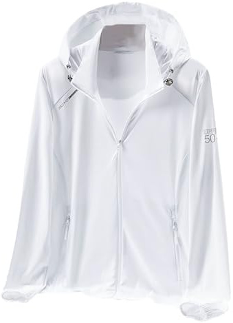 Womens UPF 50+ Sun Protection Jacket Hooded Pockets Athletic Cooling Shirt for Women, White, X-Large