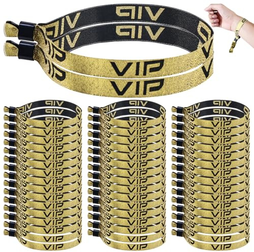 50 Stück VIP Stoff Einlassbänder, VIP Einlassbänder, Festival Armbänder, Schwarze Goldene Eintrittsarmbänder, Partybänder, Wasserfeste Party Bändchen für Konzerte Ausstellung Kino Club Hochzeitsfeste