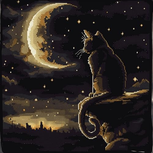 DIY knüpfen set anfänger Katze Tier knüpfkissen mit vordruck Anime Sternenhimmel DIY Wurfkissenbezug，Sofakissenbezug mit bedruckter Leinwand für Anfänger und Erwachsene mit vorgedrucktem 43x43cm
