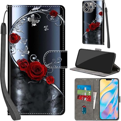 Haninsuze for iPhone 12 Pro Max 6.7-Inch Case PU Leather Wallet Book Flip Folio Stand View Magnetic Multi-Pattern Cover compatible with iPhone 12 Pro Max Phone Case (Sliver Butterfly)