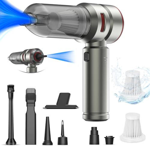 DkevEu 20000Pa Aspirapolvere Portatile Potente,4in1 Ricaricabile Aspirabriciole e Soffiatore per Auto,Mini aspirapolvere senza fili Alta Potenza Aspirazione,Pulizia per Capelli, Auto (nero+rosso)