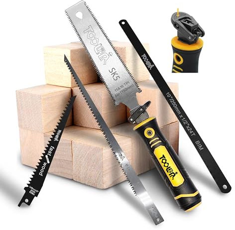 TOOLAN: 5-In-1 Multi Blades Hand Saw, 6 Inch(11T/16T) Double Edges Japanese Pull, DrywallSaw, HackSaw, Jab Saw, for Woodworking, Hard/Soft woods cutting, Metal, Blade Quick Change Mechanism.