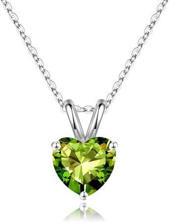 TINGN 925 Sterling Silber Herz Geburtsstein Halskette für Mädchen, August Geburtsstein Peridot Kette Schmuck Geburtstag Geschenke für Damen Mutter Freundin Mädchen Teenager