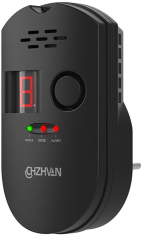 CHZHVAN Sensor Enchufable para Detector de Gas/Gas Natural/GLP Carbono con Alarma Sonora, Pantalla Digital LED, y Monitoreo para Metano, Propano, Butano Gases Combustibles