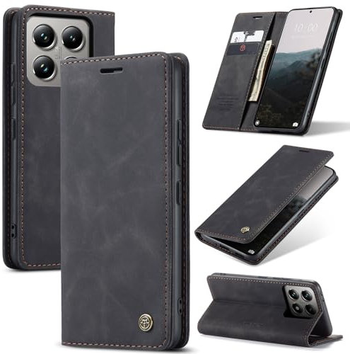 Cracedily Handyhülle für Xiaomi 14T Pro Hülle. Klapphülle Premium Lederhülle Klappbar Flip Case Tasche Magnet Kartenfach Standfunktion Klapphülle Schutzhülle für Xiaomi 14T Pro Handyhülle, Schwarz