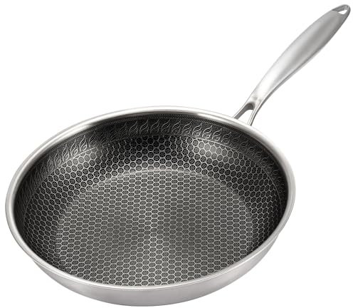 KARL HAUSMANN Poêle en Acier Inoxydable - 24 cm - Poele Inox Induction - Tous Feux Dont Induction - avec Inox Manche Riveté - Sans PFAS ni Revêtement Chimique - Triple Couche - Evêtement Antiadhésif