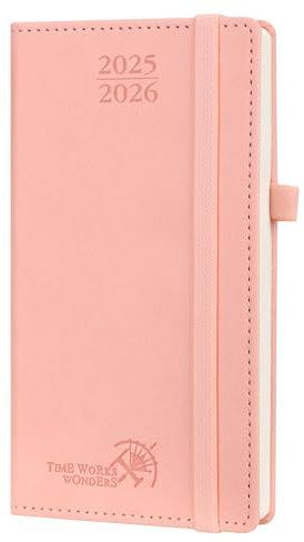 POPRUN Taschenkalender 2025 2026 Klein 16,5 x 9 cm (Aug.2025-Dez.2026) - Kalender 2025 2026 Klein mit PU-Leder - Terminplaner, Planer 1 Woche 2 Seite mit Stiftschlaufe - Rosa