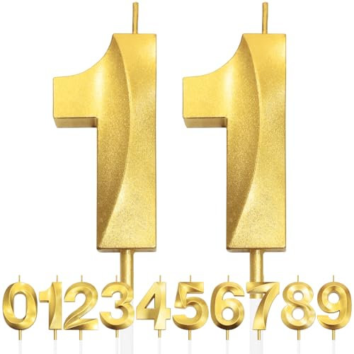 11th Geburtstagskerze, 3D Design Gold Glitter Nummer Kerzen, Cake Topper Dekorationen, Kuchen Kerze für Geburtstagsparty, Hochzeitstag, Baby-Dusche, Party-Dekoration