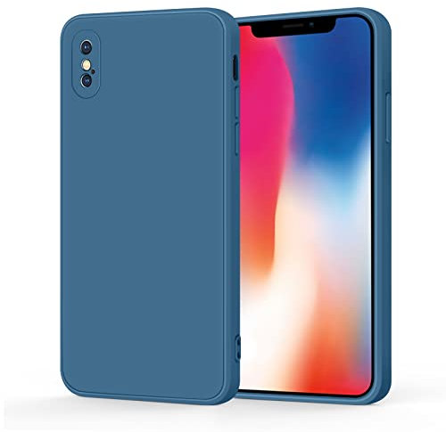 Meliya Coque Compatible pour iPhone X/XS 5.8”, Étui en Silicone avec Doublure en Microfibre Souple, Conception Spéciale de Bord Droit (Bleu Marine)