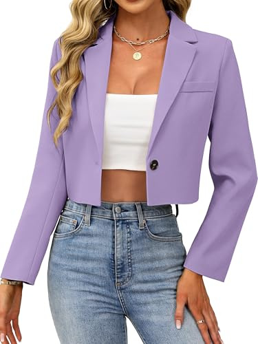 ELLEVEN Cropped-Blazer für Damen, im Business-Casual-Stil mit offener Front, langen Ärmeln und Ein-Knopf-Verschluss