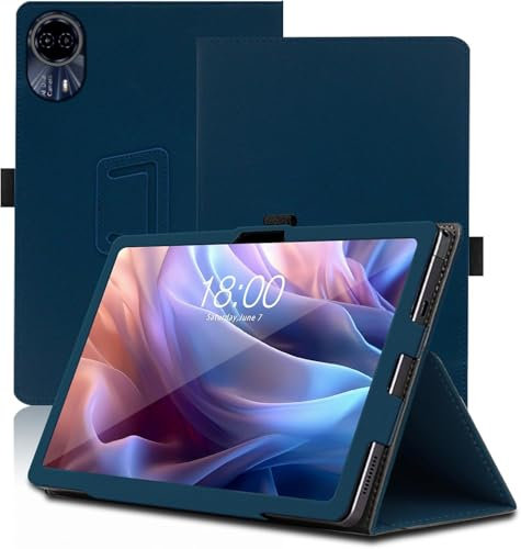 Haofun Custodia Cover Compatibile con TECLAST T65 Max, Sottile Leggero Cover con Supporto per Matita e Cinturino, Custodia in PU Case con Multi-Angolo Regolabili, Blu