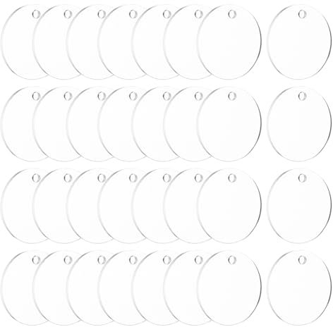 sourcing map Lot de 100 porte-clés vierges ronds en acrylique transparent de 3 mm d'épaisseur avec trous pour travaux manuels, étiquettes, pendentifs, fabrication de bijoux, étiquettes