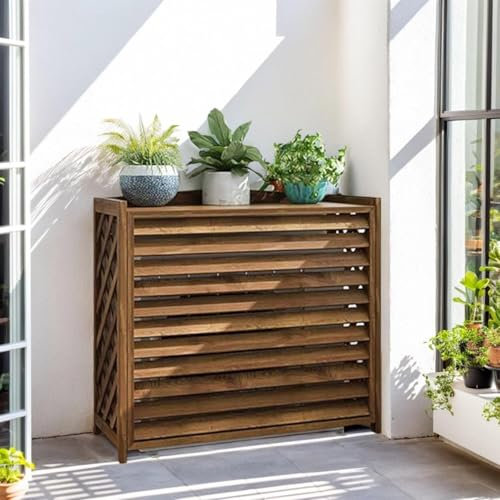 Bliajkswyr Privacy Screen Fence Outdoor Trim for Heat Pump Air Conditioning Wooden Grid Flower Stand Flower Shelf Balcony Plant Shelf Outdoor for Garden Terrace Balcony(XL)