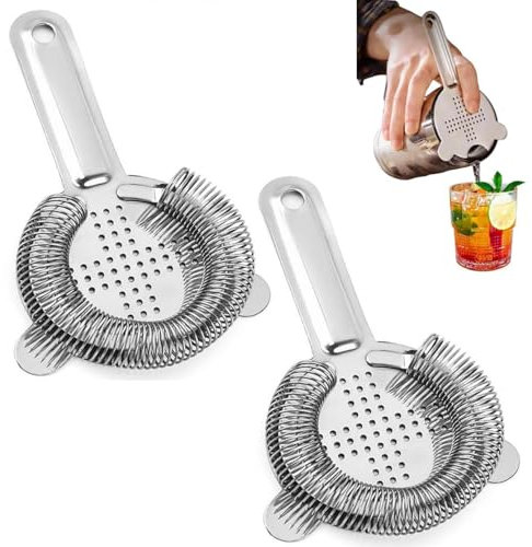 Le Shake de Tamis de Cocktail,2 Passoire à Cocktail en Acier Inoxydable 304 Set de 2 Filtres à Bar Professionnels,Filtre à Glace Précis,Anti Dérapant,Lavable au Lave,Vaisselle