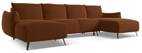 Malie 4-Sitzer Ecksofa U-Form in Orange - XXL Wohnlandschaft mit Schlaffunktion und Bettfunktion aus Samt, Skandinavisches Design, Oeko-Tex Zertifiziert 317x162x86 cm, bis 550 kg belastbar