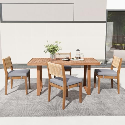 LAKFEW Esstisch aus Holz 5-teilig, Essgruppe mit 4 Stühle und Tisch, Holztisch Küchenstühle Sitzgruppe, Gartenmöbel Esszimmermöbel Balkontisch für Küche, Wohnzimmer, 160x80x76 cm, Grau