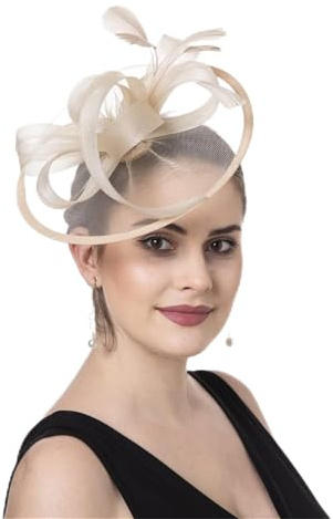 amangul Fascinator für Damen, Haarspange, Hut, Federschleier, Haar-Accessoire, modisches Haarteil für Hochzeit, Party, besondere Anlässe (Champagner)