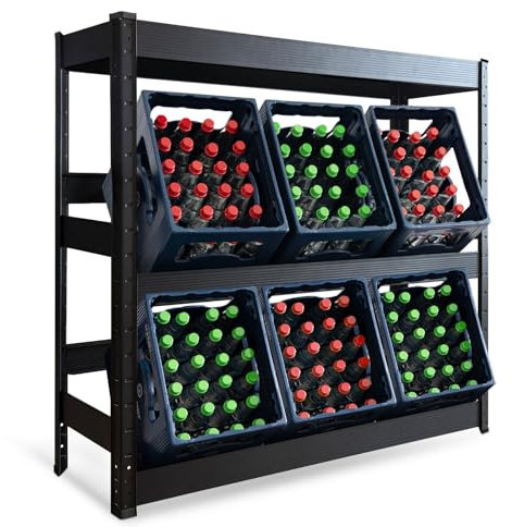 Floordirekt Getränkekistenregal mit Ablage für 6 Kisten - 110 x 110 x 30 cm - Getränkeregal, Kastenregal für Getränkekisten, Flaschenregal, Kastenständer - Regal für Getränkekästen (Osaka)