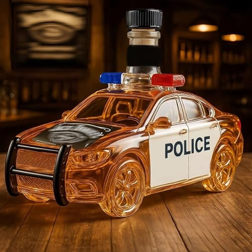 300ML Weindekanter Dekanter Whiskey Karaffe Statue - Whisky-Weinflasche In Polizeiauto-Form, 3D-Whisky-Dekanter Aus Neuartigem Glas, Leere Weinflaschen Mit Kreativem Auto-Motiv(A)