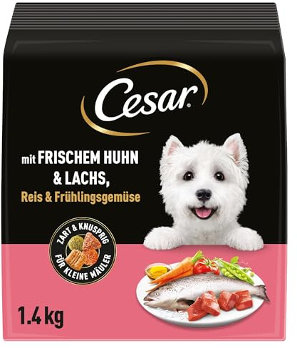 Cesar 5 x 1.4 kg Adult Hundetrockenfutter mit frischem Huhn, Lachs & Gemüse