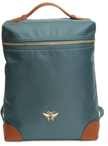 Alice Wheeler London Bee Backpack – Lightweight Foldable Backpack with Tanned Vegan Leather Trim – Adjustable Straps, Secure Zip Closure & Lined Interior – 25 x 30 x 12 cm