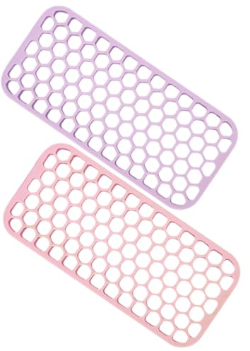 Hitzebeständige Violett Silikonmatte für 2 Stück Rosa Haarstylinggeräte | Rutschfeste Struktur, für Glätteisen und Lockenstab, Silikon, Zuhause oder Salon, Schützt Ablagen