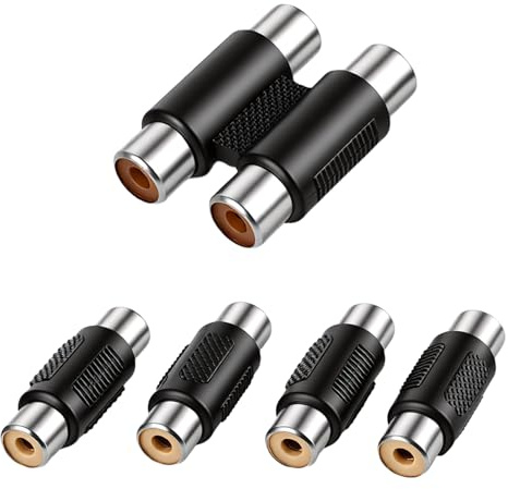 5 Pack RCA Female to Female Coupler, RCA Phono Coupler Adapter 4x Single and 1x Double Phono Socket Joiner Gold Plated Connector for Audio Video Cable Extension Amplifier Speaker DVD TV Home Cinema