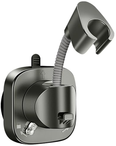 HESUSLA Supporto per soffione doccia a ventosa, rotazione a 360°, supporto rimovibile senza fori, supporto per soffione doccia in materiale ABS, per docce portatili (grigio)