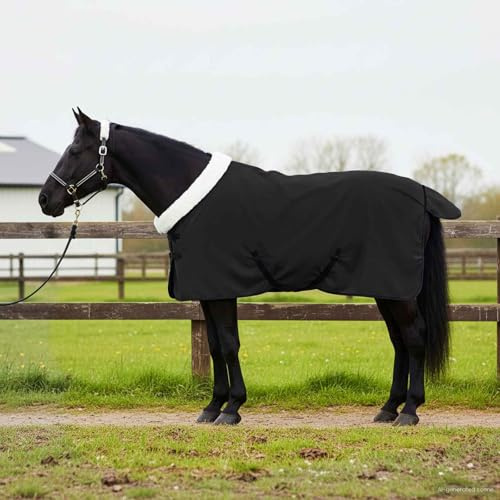 Mangloder Pferdedecke Schwarz 105 cm Polarfleece wetterfeste Winterdecke mit verstellbaren Schnallen, atmungsaktiv und Winddicht für Stall, Weide, Paddock, Schutz bei Kälte, Schmutz, Regen