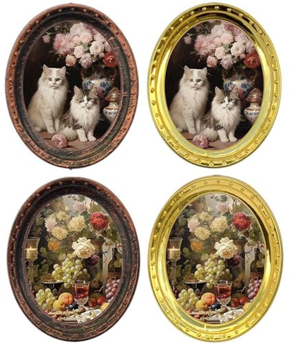 carotoe 3 Cadres Photo en Fer Vintage à l ' échelle 1/12 Chats Miniatures et Peinture à l ' Huile de pour Accessoires de Maison de poupée 4 pièces Accessoires de Maison de poupée