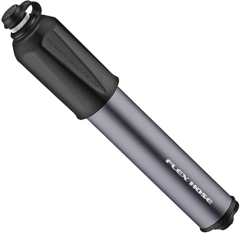 Lezyne Sport Drive HV Cycling Hand Pump- Black/Logo, 90PSI/Mountain Road Bike Frame Mount Cycle Track Trail Mini High Pressure Tyre Tube Race Lightweight Air Dual Head Presta Schrader Valve Flex Hose