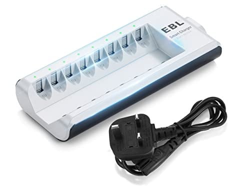 EBL 8 Slots Indepedent AA AAA Battery Charger for Ni-MH Ni-CD Rechargeable Batteries (Supply AC Cable)