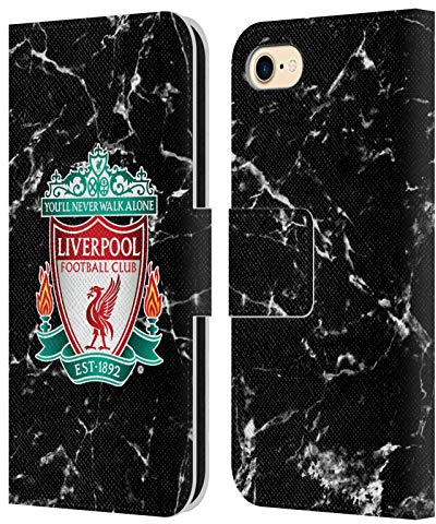 Head Case Designs Officially Licensed Liverpool Football Club Black Crest Marble Leather Wallet Case Compatible With Apple iPhone 7/8 / SE 2020 & 2022