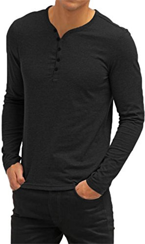 AIYINO Men's Heavy Cotton Regular Fit Round Collar Long Sleeve t-Shirt (Size Small, 2-Long Sleeve-Black)