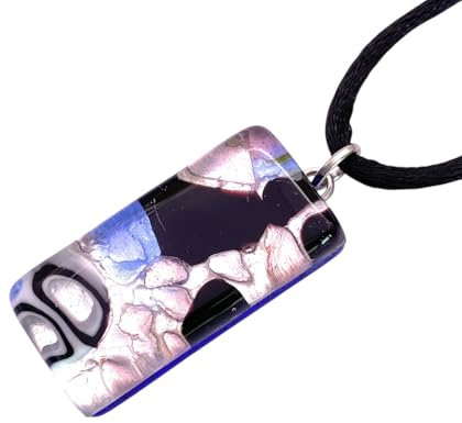 Verre de Murano – Pendentif Millefiori sur feuille d'argent, 3 cm x 1.5 cm – Boîte Cadeau incluse (Lisa)