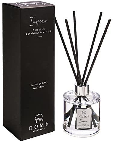 Dome of Harrogate INSPIRE Reed Diffuser - Geranium, Eucalyptus & Orange Blossom – 200ml – Long-Lasting Fragrance for Positivity, Relaxation & Well-Being – 6-9 Months of Use