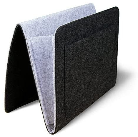 Tebewo Bett-Organizer aus Filz | stabile Bett-Ablage | Hängeregal für Bettkasten | Bett-Tasche zur Aufbewahrung von Büchern, Fernbedienung und mehr (grau/dunkelgrau)
