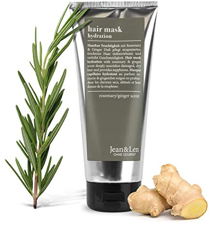 Jean & Len Feuchtigkeit Haarkur Rosemary & Ginger, für stark strapaziertes, trockenes & glanzloses Haar, ohne Parabene, Silikone und Mikroplastik, 200 ml