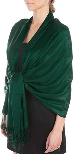 Sakkas Large Weiche seidige Pashmina Schal Wrap Schal Stola in Uni-Farben - dunkelgrün