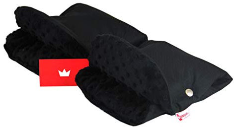BABYLUX MUFF Handmuff PLÜSCH/WOLLE Handwärmer für Kinderwagen Buggy Handschuh 2 Stück (6. Schwarz + Minky Schwarz)