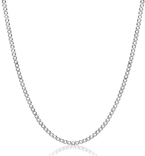 Aka Gioielli - Catenina Maglia Grumetta 3mm in Argento Sterling 925 Rodiato - Collana Argento Donna Uomo Lunghezza: 40 45 50 55 60 70 cm