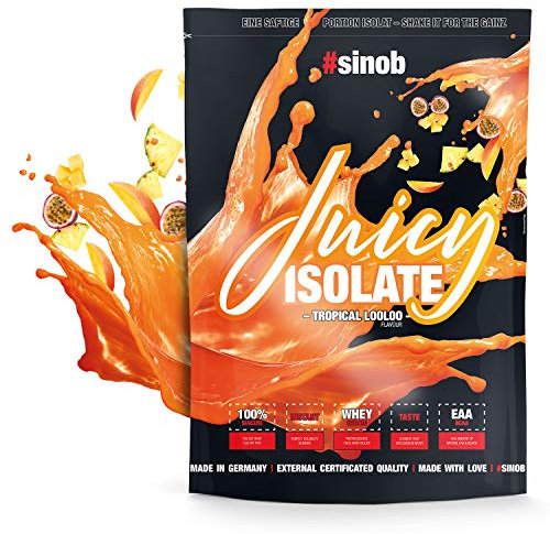 Juicy Isolate Whey Protein Pulver aus Irischer Weidehaltung (Tropical) 1 x 1000g - 95,5% Molkenproteinisolat. Fettarmes Eiweißpulver - Das Saftprotein mit BCAAs und EAAs