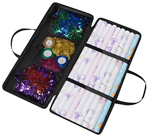 Dokon Aufbewahrungstasche für Geschenkpapier, Wasserdichte, UV-Beständiges, Schwerlast Reißfest 600D Oxford-Gewebe Weihnachtspapier Geschenkpapier Organizer mit 3 Fächern (82x13x34cm) - Schwarz