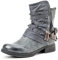 LALA IKAI Motorradstiefel für Damen, Stiefeletten mit Nieten, niedriger Blockabsatz, Biker-Schuhe, GY, 37 EU