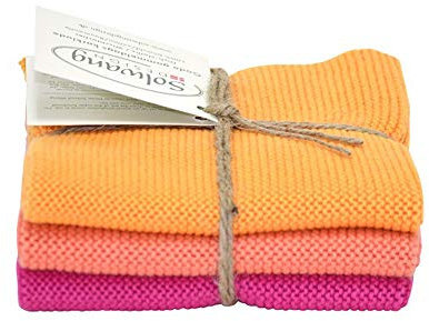 Solwang Putzlappen 3er Set, gestrickte Wischtücher aus Baumwolle (Frohe Farben)