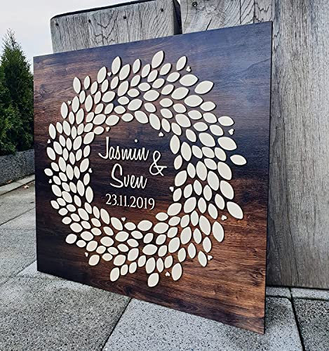 Manschin-Laserdesign Personalisiertes 3D Gästebuch | 40-180 Blätter | in verschiedenen Größen | komplett aus echtem Holz für alle Anlässe wie Hochzeit, Geburtstg, Jubiläum UVM. (Eiche Dunkel)