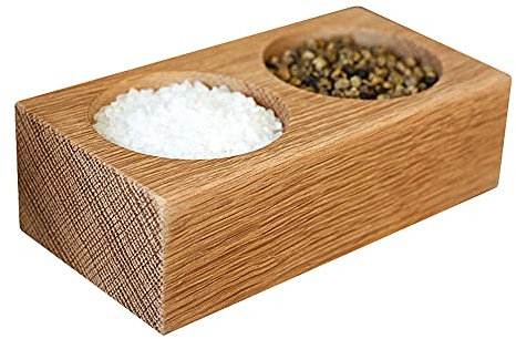 Hardwood Salt and Pepper Pinch pots handmade from repurposed, eco-friendly Oak. Salt Pig, Salt Cellar. 60mm holes.