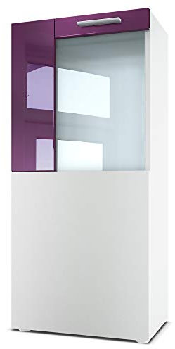 Vladon Vitrine de cinéma, Blanc Mat/mûre Haute Brillance - Vitrine Moderne en Verre - (LxHxP) : 50,5 x 111 x 32,5 cm