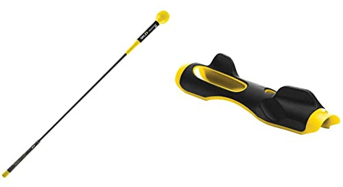 SKLZ Gold Flex, Golf Swing Trainer, Golf Accessories, Golf Training Aids, Flexible Fiberglass, Yellow/Black, 48'' / 122cm & Unisex Golf Grip Trainer Black, Black, One Size UK